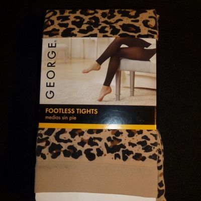 George Footless Tights Leggins Size 2 Leopard Prints Smooth Invisible Seams New