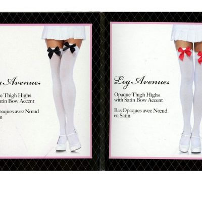 Stockings Opaque Satin Bow Accent Thigh High One Size Reg Black Leg Avenue 6255