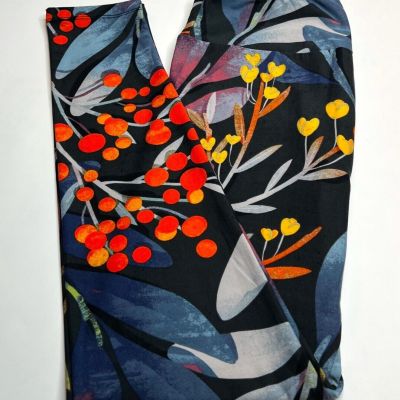 NEW LuLaRoe OS Leggings BLACK Colorful Watercolor BERRIES Leaf Whimsical Leaves