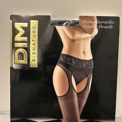 DIM Signature Thigh High Sheer Stocking With Garter Belt- Black Size 2