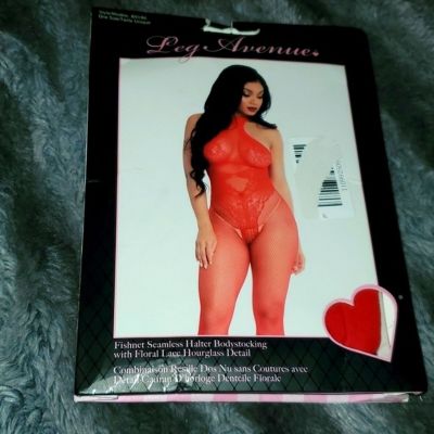 Fashion Nova Leg Avenue Red Stretch Body Stocking NIB Fishnet with lace