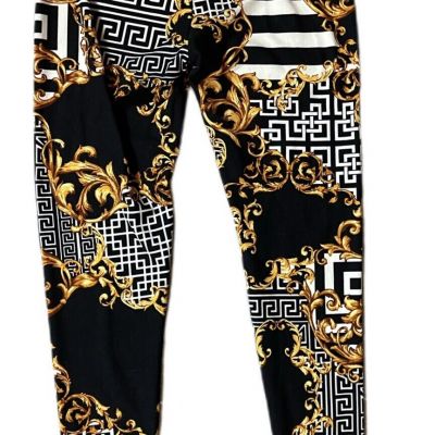 NO BOUNDARIES BLACK & GOLD LEGGING BARAOK PATTERN SIZE 7/9 SUPER FASHIONABLE!