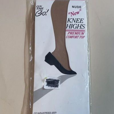 On The Go! Comfort Top Knee Highs Nude Pantyhose Nylons One Size Brand New