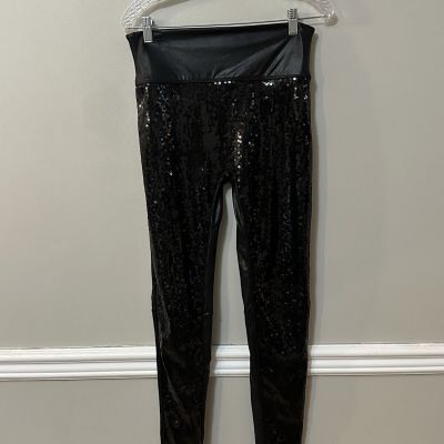 Spanx Faux Leather Sequin Leggings SZ Large