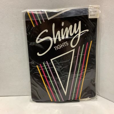 Vintage Shiny Tights with Lycra Size Medium Made USA Black New Pantyhose