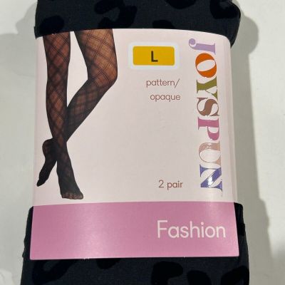 Joyspun Women's Red Opaque & Black Flocked Leopard 2 Pack Tights Size Large