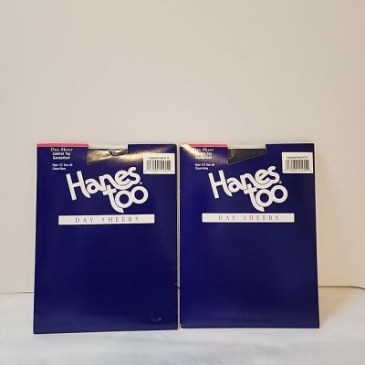 2 Pair HANES TOO Day Sheers Control Top Pantyhose Size AB 137 Navy Blue Sandalfo