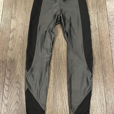 Womens Koral Shiny Black Gray Spandex Leggings Medium