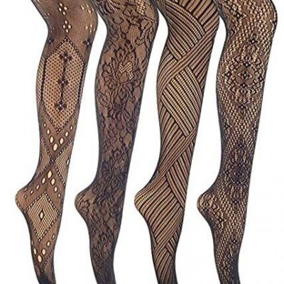 Womens Fishnet Tights Patterned Stockings Stretch Fishnets One Size Black