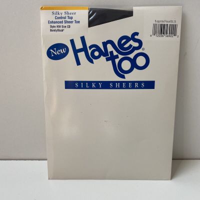 Vintage HANES TOO SILKY SHEERS Pantyhose Control Top Barely Black Size CD NEW