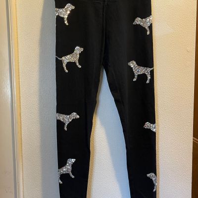 Victorias Secret PINK Yoga Legging Dog silver sequin logo sparkle campus workout