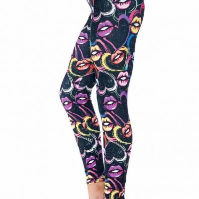 Reg One Size Creamy Soft Colorful Lips And Hearts Leggings - USA Fashion