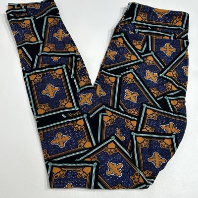 NWT LuLaRoe OS leggings Blue W/ Bohemian Style Design- One Size