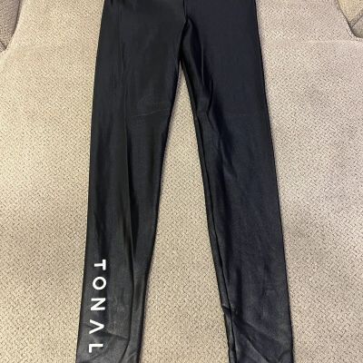 Womens Koral Shiny Black Spandex Leggings Small Tonal