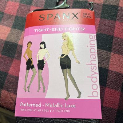 Spanx Tight-End Patterned Metallic LuxeTights Size E Black