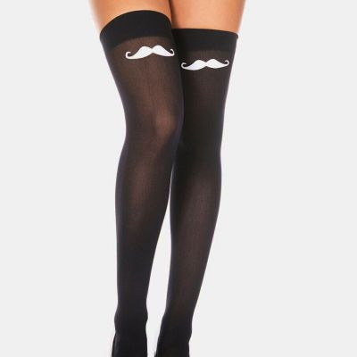 Cute Mmustache Print Opaque Thigh High Stockings