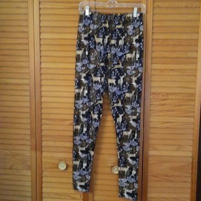 Legging Army Black Gold White Reindeer Christmas Print Leggings Plus Size 14-20