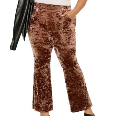 Torrid Brown Crushed Velvet Flare Leggings, Pockets, Plus Size 3X