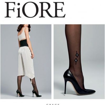 FIORE GRACE DELICATE METALIC PATTERN ABOVE ANKLE TIGHTS  PANTYHOSE 3 SIZES BLACK