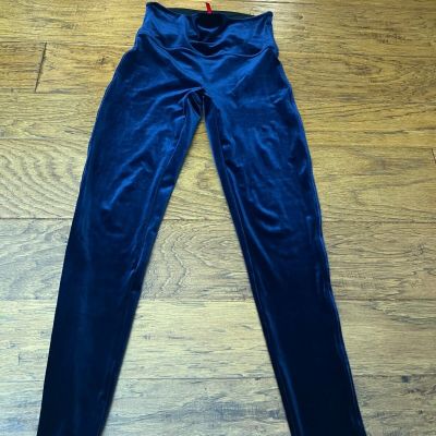 SPANX Blue Velvet Leggings Womens Large Ankle Length Lapis Night Style