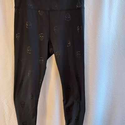 Nanette Lepore Women's Leggings Black Skulls Workout Althleisure Halloween L