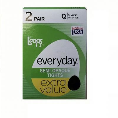 L'eggs Womens Everyday 2-Pack Semi-Opaque Tights, Q, Black