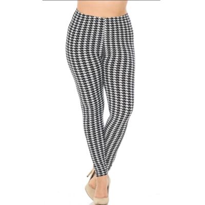 Women's Plus Leggings Black and White High Waist Houndstooth Fits Size 14-22