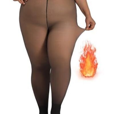 Plus Size Fleece Lined Tights, Fake Transparent X-Large-XX-Large Plus Black