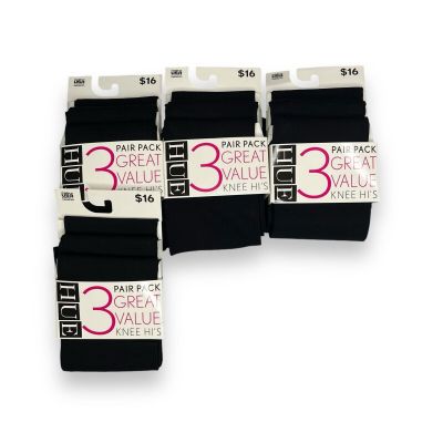 12 Pairs Hue Black Knee High Socks Opaque One Size Fits Most New Women