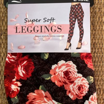 Lildy Ultra Super Soft Leggings Super Stretch Comfort Roes Red Black  Sz L-XXL