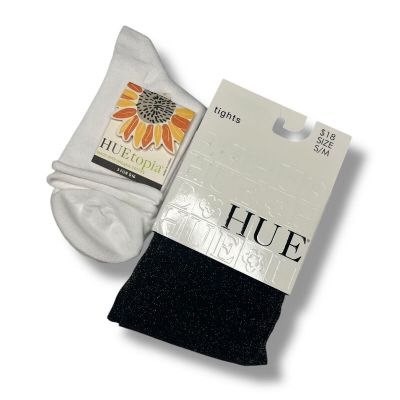 Huetopia Roll Top Shortie Socks 1 Pair White With Black Gold Metallic S/M Tight