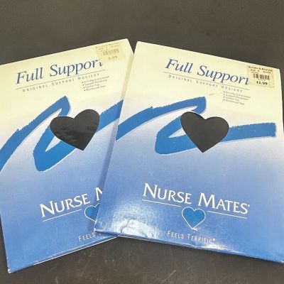 2 Nurse Mates Full Support Hosiery 6 mmHg Compression Pantyhose Black Sz B NEW