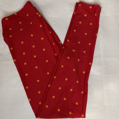 New Woman’s LuLaRoe Red Orange Dotted Geo Pattern Leggings OS