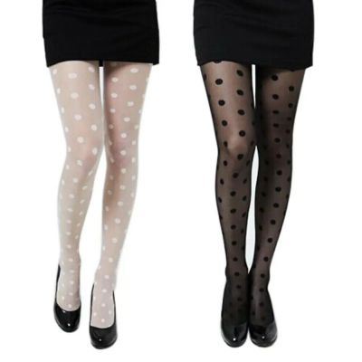 Sexy Women Lady Black &White Slim Pantyhose's Polka Dot Fishnet Stockings Tights