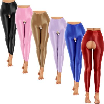 Womens Pantyhose Oil Pants Crotchless Trousers Dance Nightwear Workout Clubwear