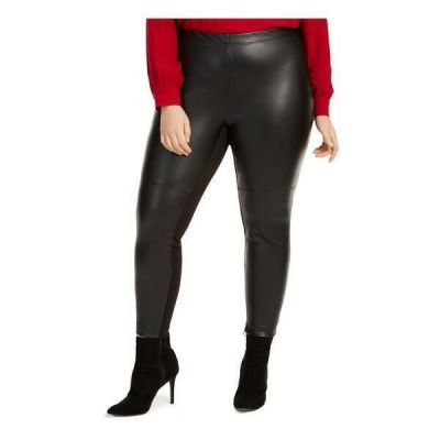 Bar III Womens Plus Size Black Faux-Leather Slim Leggings Size 1X NEW