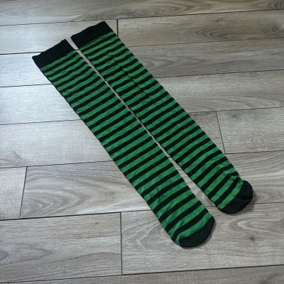 Black And Green Stripe Knee Length Stockings - Free Size