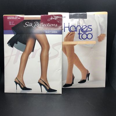 Hanes Control Top Panty Hose EF Silk Reflections/ Very Sheer 2 Pairs Black/Nude