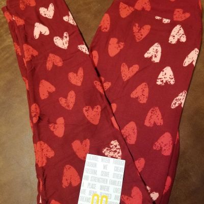 Lularoe Leggings OS, Vintage Valentine's Day, Red Pink crayon Hearts, Brand New