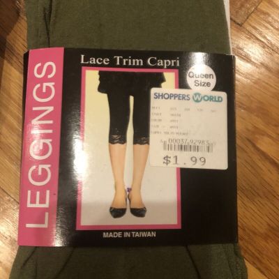 NEW OLIVE GREEN LACE TRIM LEGGINGS QUEEN SIZE