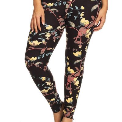 Plus Size Leggings Floral Print Full Length w/ Banded High Waist Polyester Blend