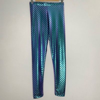 Halloween Everyday Shiny Fish Scale Mermaid Leggings for Women Pant Size L