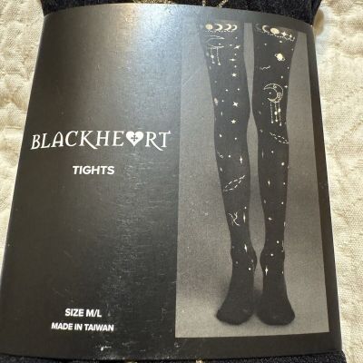 Blackheart Tights M/L 100perc Nylon Gold Stars Galaxy  NWT Black & Gold