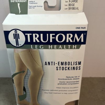 Truform Leg Health Unisex Thigh High Open Toe Stockings Beige Sz XL NEW