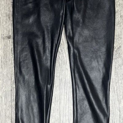 SPANX Size M Black Faux Leather Leggings High Rise Stretch Slimming Pants EUC