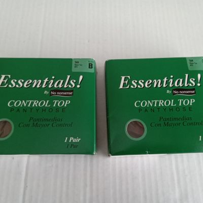 No Nonsense Essentials Pantyhose Control Top Tan Size B Sheer Toe 2 Pairs USA