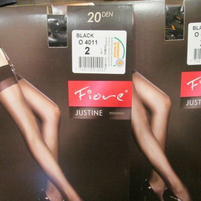 2 PAIR FIORE JUSTIN PREMIMUM CLASIC GARTER STOCKINGS BLACK & BIEGE SMALL - 7 3XL