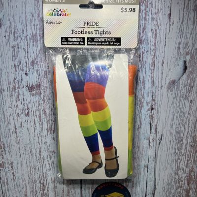 NEW CELEBRATE Rainbow Pride Clown Multi Color Footless Tights ONE SIZE