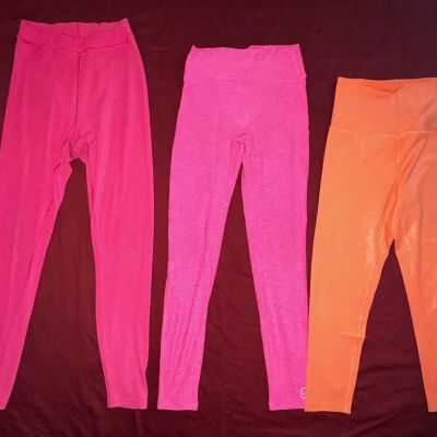 3 Pieces Lot Pink Leggings ALO+ Bombshell Sportswear+ Beyond Yoga Shiny Orange S