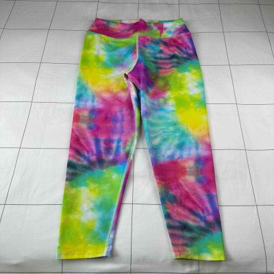 Dona Jo Leggings Womens Large Pink Blue Indy Printed Running Capri Bright Crop